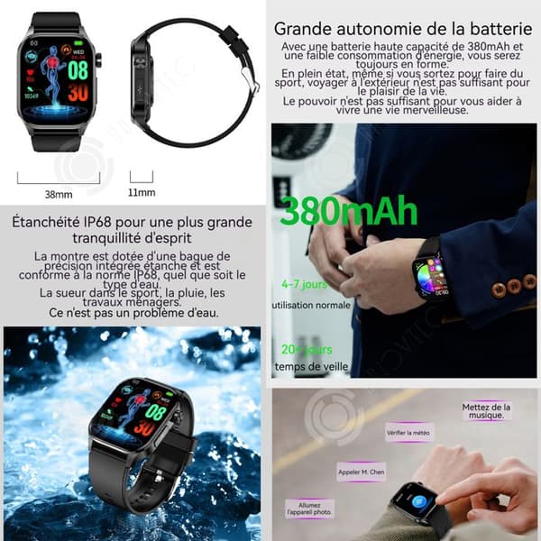 INN Smartklocka bluetooth samtal ansluten klocka kvinnor män 2.04"HD smartwatch sleep monitor OS sport stegräknare sleep IP68