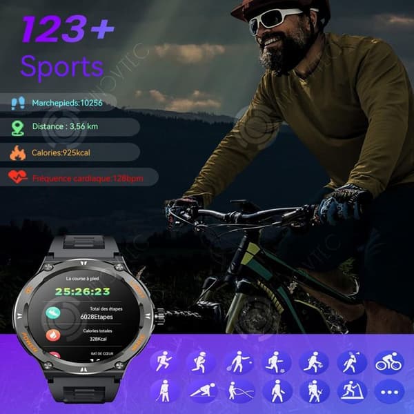INN Smart Watch 500mah 3atm Vattentät 1,53 tum 360x360p Bluetooth 5,3 128MB minne Smart Watch med ficklampa