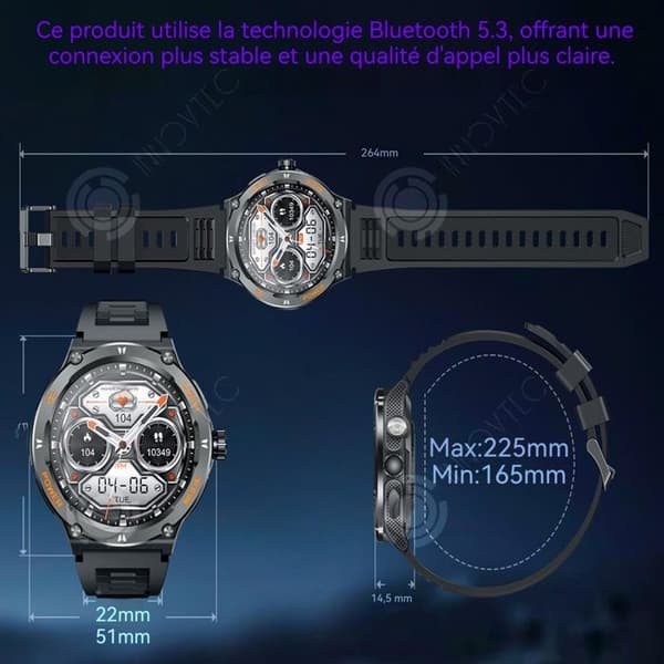 INN Smart Watch 500mah 3atm Vattentät 1,53 tum 360x360p Bluetooth 5,3 128MB minne Smart Watch med ficklampa
