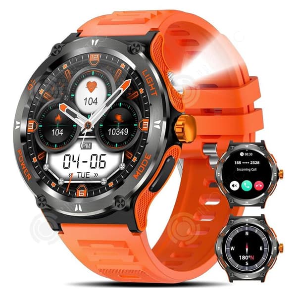 INN Smart Watch 1,53 tum 500 mah 3atm Vattentät 360x360p Bluetooth 5,3 128MB minne Smart Watch med ficklampa