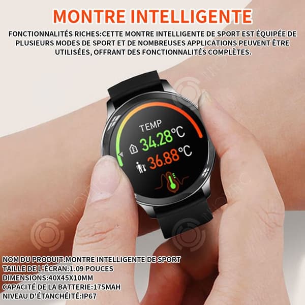 INN Smart Watch 175mAh 1,09 tum Smart Watch Dam Herr Sport Watch Calls Dial Smart Sports Watch