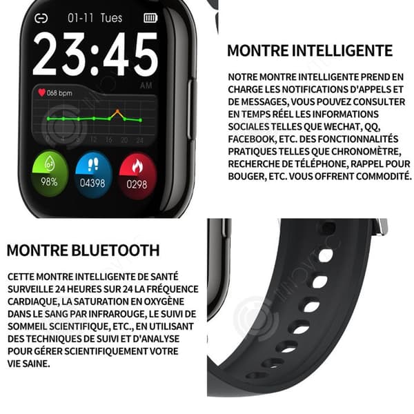 INN Smart Watch Smart Call Watch 1,85 tums hälsoövervakningsklocka IP68 Vattentät Dammtät och vattentät