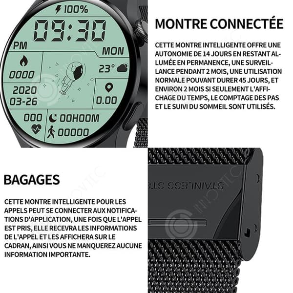 INN Smart Watch Smart Watch Bluetooth Call Sports Watch 360x360 IPS Watch Diameter 36-40mm Magnetisk laddning Svart
