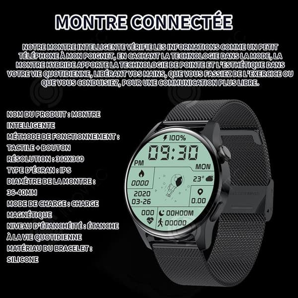 INN Smart Watch Smart Watch Bluetooth Call Sports Watch 360x360 IPS Watch Diameter 36-40mm Magnetisk laddning Svart
