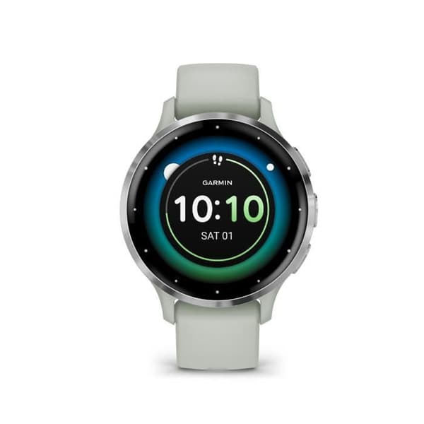 Ansluten GPS-klocka - GARMIN - Venu 3S - 30,4 mm (1,2") - Silverstål, salviagrönt fodral och salviagrönt silikonband