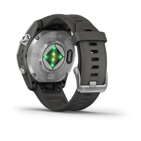 GARMIN - Fenix 7S Pro Solar Edition - Högpresterande ansluten klocka - Stål, Silver med grå rem