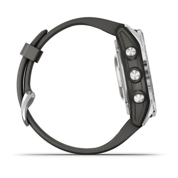 GARMIN - Fenix 7S Pro Solar Edition - Högpresterande ansluten klocka - Stål, Silver med grå rem