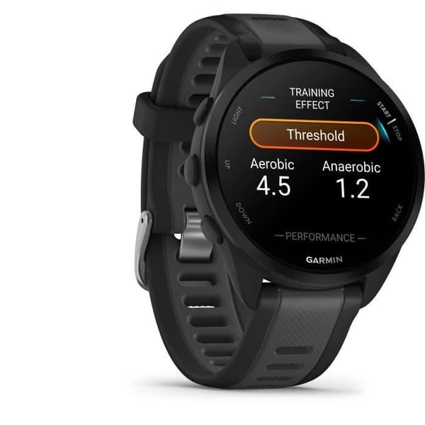 Ansluten GPS-klocka - GARMIN - Forerunner 165 - 1,2" - Svart med svart och grå rem
