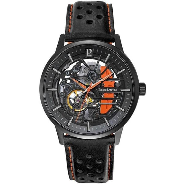 Herrur - PIERRE LANNIER - Paddock 341A455 - Automatisk rörelse - Svart läderarmband