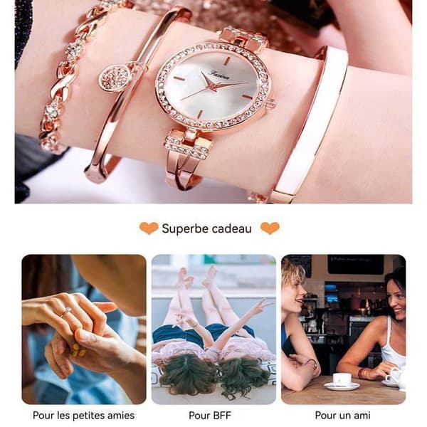 TD® presentset för kvinnor för flickor - Lyxmärkesklockor - Smyckesset - Damarmband kvartsklocka - 4 st