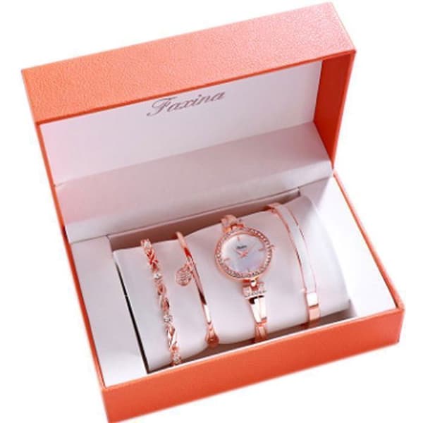 TD® presentset för kvinnor för flickor - Lyxmärkesklockor - Smyckesset - Damarmband kvartsklocka - 4 st