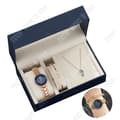 Miniatyrbild 1 av 4: TD® Kvartsur presentset för kvinnor - Lucky - Vacker zirkon - Ett armband i rostfritt stål + halsband - Rose Gold - Blå urtavla
