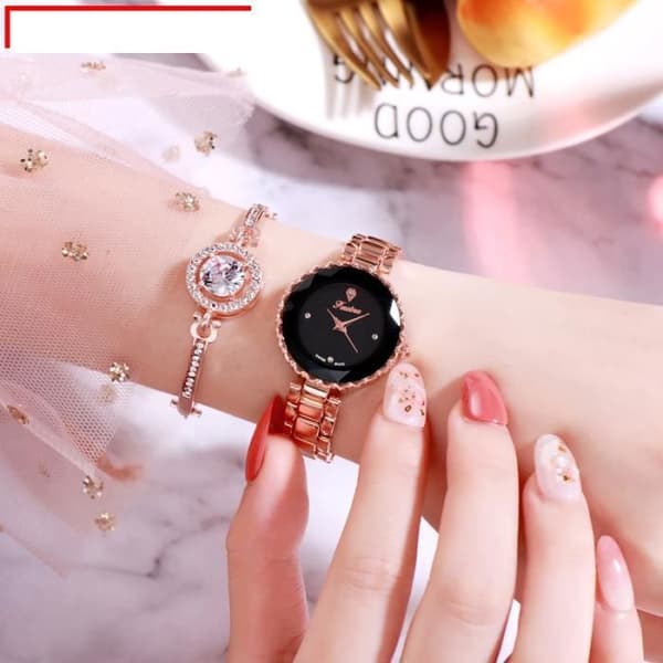 TD® Kvartsklocka presentset för kvinnor - Örhängen - Ring - Halsband - Armband roséguldpläterad Vattentät raffinerad strass