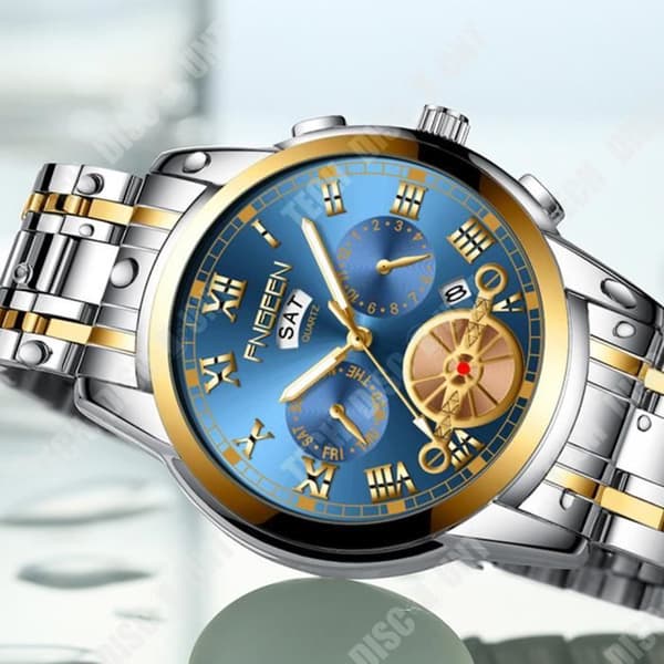 TD® Herrklocka Trendigt mode Tourbillon Herr Quartz Watch Multifunktionell stål Icke-mekanisk klocka Blå yta