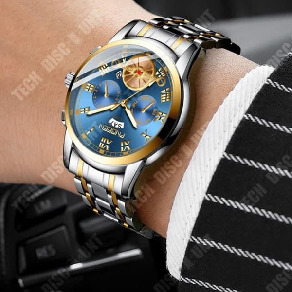 TD® Herrklocka Trendigt mode Tourbillon Herr Quartz Watch Multifunktionell stål Icke-mekanisk klocka Blå yta