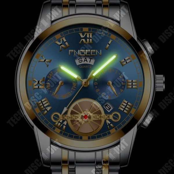 TD® Herrklocka Trendigt mode Tourbillon Herr Quartz Watch Multifunktionell stål Icke-mekanisk klocka Blå yta