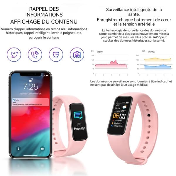 TD® ID115 Smart Armband Fitness Tracker Stegräknare Aktivitetsövervakning Armband för iPhone Android Rosa