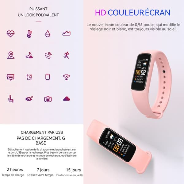 TD® ID115 Smart Armband Fitness Tracker Stegräknare Aktivitetsövervakning Armband för iPhone Android Rosa