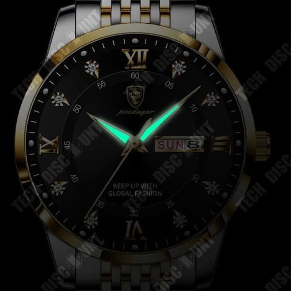 TD® Herrklocka Vattentät lysande kalender Koreansk kvartsklocka Mineralförstärkt spegel Butterfly Spänne Watch