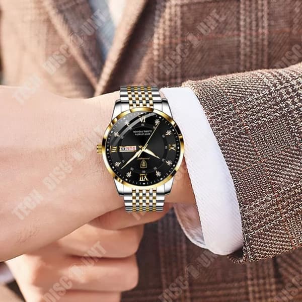 TD® Herrklocka Vattentät lysande kalender Koreansk kvartsklocka Mineralförstärkt spegel Butterfly Spänne Watch