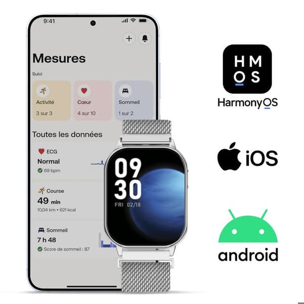 Elegant Smartwatch med Hälsa / Aktivitetsövervakning IP67 Vattentålig Proove Silver