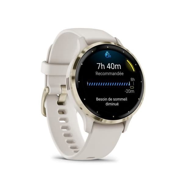 GPS-klocka Venu 3S GARMIN, 30,4mm (1,2"), Mjuk guldstål, elfenbensfodral och armband i elfenben.