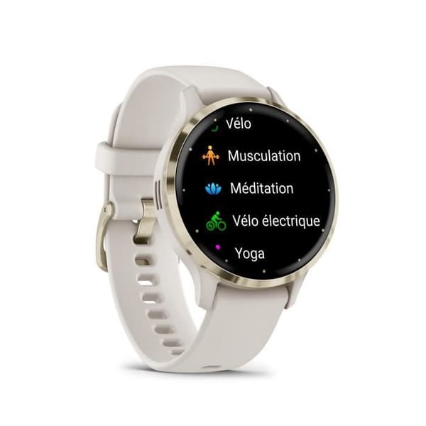 GPS-klocka Venu 3S GARMIN, 30,4mm (1,2"), Mjuk guldstål, elfenbensfodral och armband i elfenben.