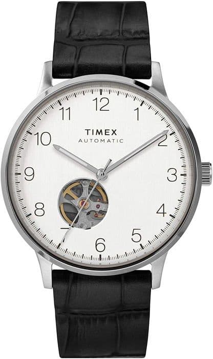 TIMEX - Herrklocka - Automatisk - Analog - Svart läderarmband - TW2U11500
