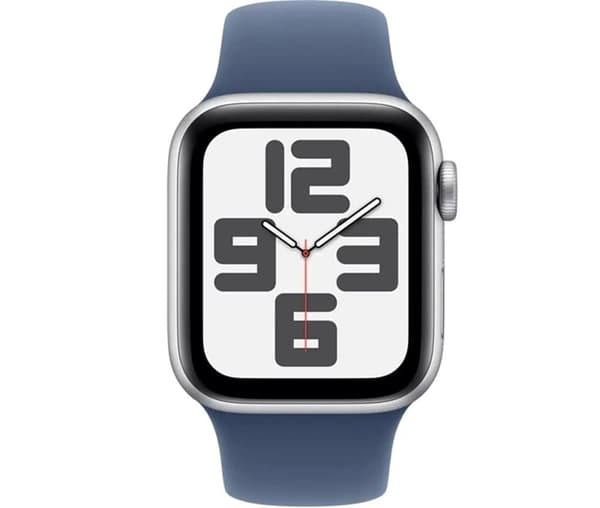 Apple Watch SE 2nd Gen 44mm GPS Silver Aluminium Case med Denim sportband (S/M)