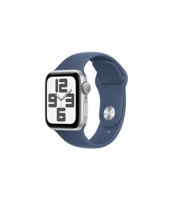 Apple Watch SE 2nd Gen 44mm GPS Silver Aluminium Case med Denim sportband (S/M)
