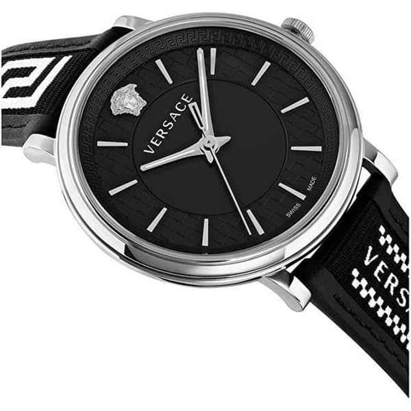 Kvartsklocka för män - VERSACE - V-Circle VE5A01321 - Svart - Läder - Rostfritt stål - 42 mm