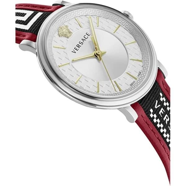 Klocka - VERSACE - V-Circle VE5A01421 - Kvarts - Herr - Silver - Flerfärgad Läder