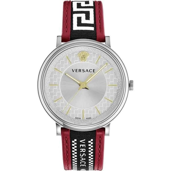 Klocka - VERSACE - V-Circle VE5A01421 - Kvarts - Herr - Silver - Flerfärgad Läder