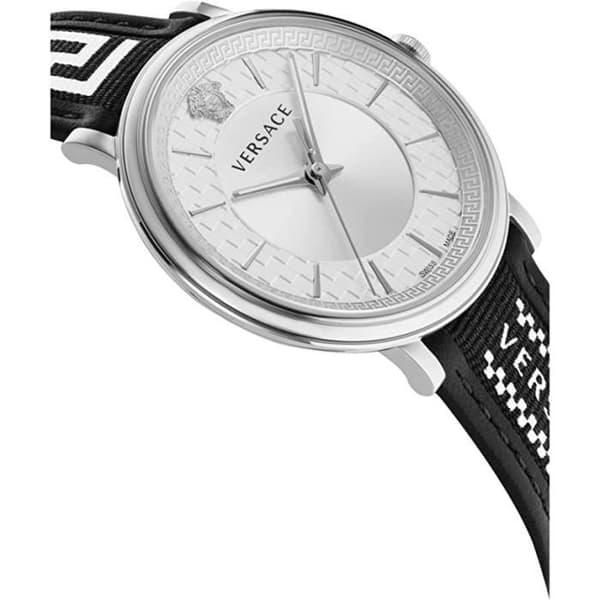 Kvartsklocka herr - VERSACE - V-Circle VE5A01021 - Rostfritt stål - Silver - Svart läder