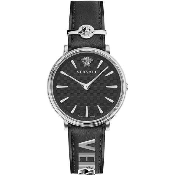Kvartsklocka för kvinnor - VERSACE - V-Circle VE8104122 - Svart - Läder - Chic