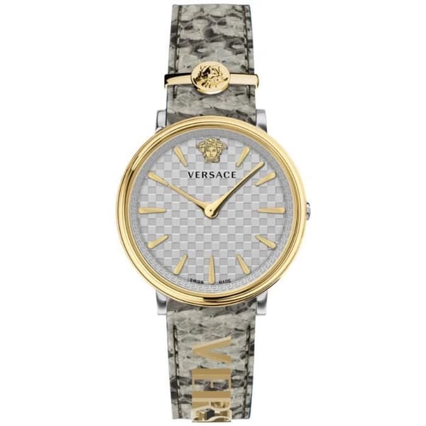 Kvartsklocka för kvinnor - VERSACE - V-Circle VE8104422 - Vit - Grå - Läder