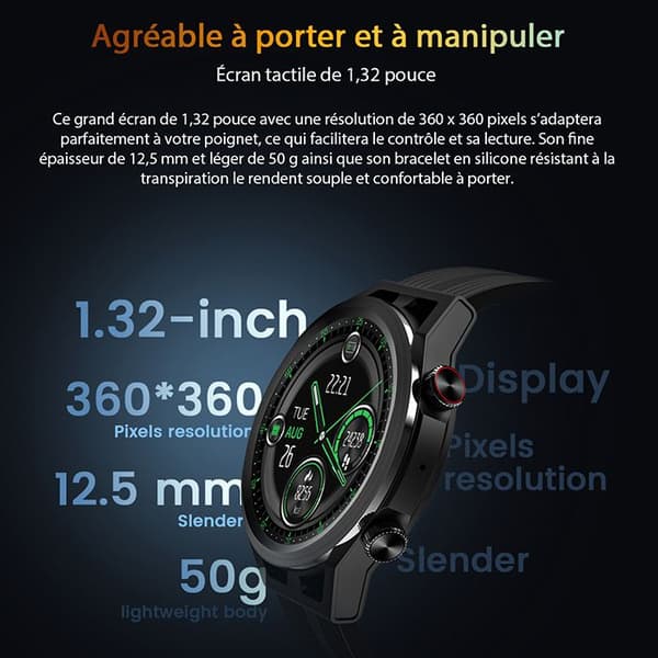 Blackview R8 Pro Smartwatch för Man och Kvinna 1.32" 290mAh 24 Sportlägen - Svart