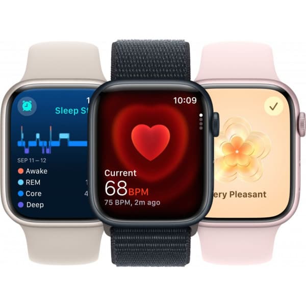 Apple Watch Series 9 (GPS + Cellular) 45 mm hopeanvärinen alumiinikuori ja talvensininen Sport Loop -ranneke (MRMJ3)