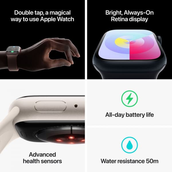Apple Watch Series 9 (GPS + Cellular) 45 mm hopeanvärinen alumiinikuori ja talvensininen Sport Loop -ranneke (MRMJ3)