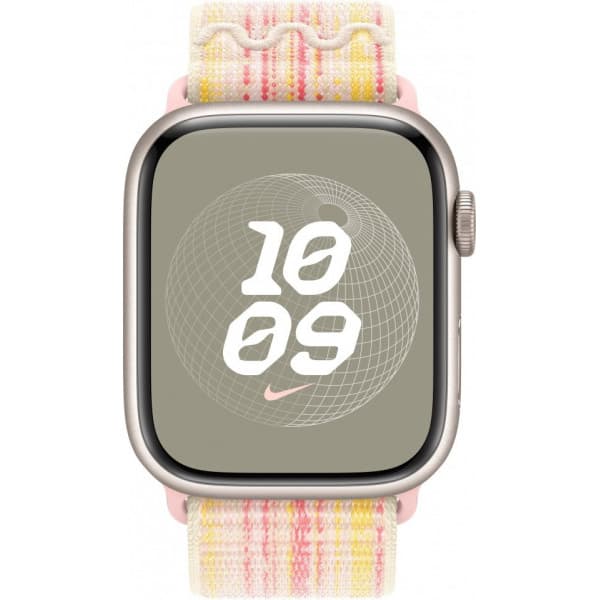 Apple Watch 45 mm Starlight/rosa Nike Sport Loop-armband (MUJY3)