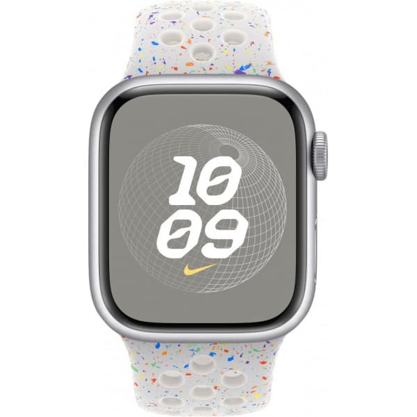 Apple Watch 41 mm Ren platina/vit Nike Sport-armband, S/M (MUUK3)