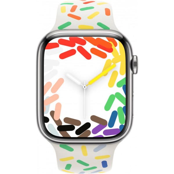 Apple Watch 45 mm Pride Edition sportarmband, M/L (MUQ43)