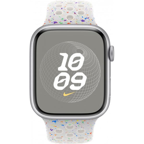 Apple Watch 45 mm Pure Platinum/valkoinen Nike Sport -ranneke, S/M (MUV03)