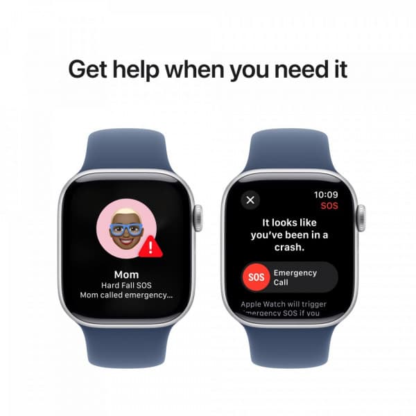 Apple Watch Series 10 (GPS) 42 mm silver aluminiumkropp och mörkblå sportarmband, M/L (MWWC3)