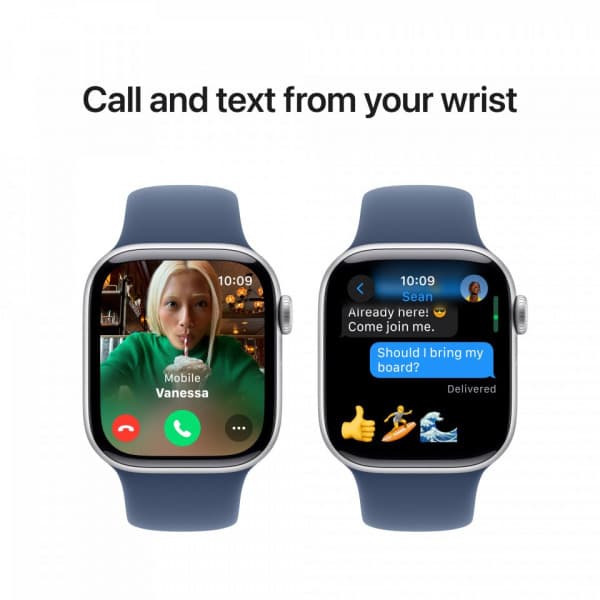 Apple Watch Series 10 (GPS) 42 mm silver aluminiumkropp och mörkblå sportarmband, M/L (MWWC3)