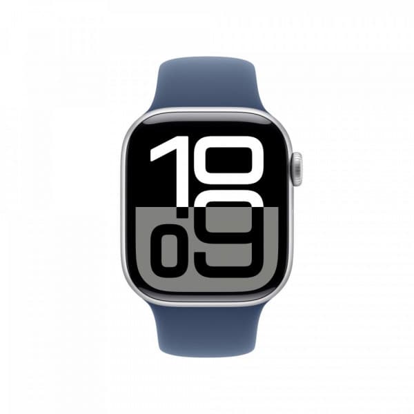 Apple Watch Series 10 (GPS) 42 mm silver aluminiumkropp och mörkblå sportarmband, M/L (MWWC3)