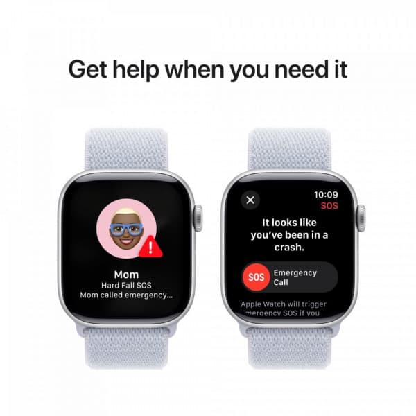Apple Watch Series 10 (GPS) 42 mm hopea alumiinikuori ja sinertävä Sport Loop -ranneke (MWWD3)