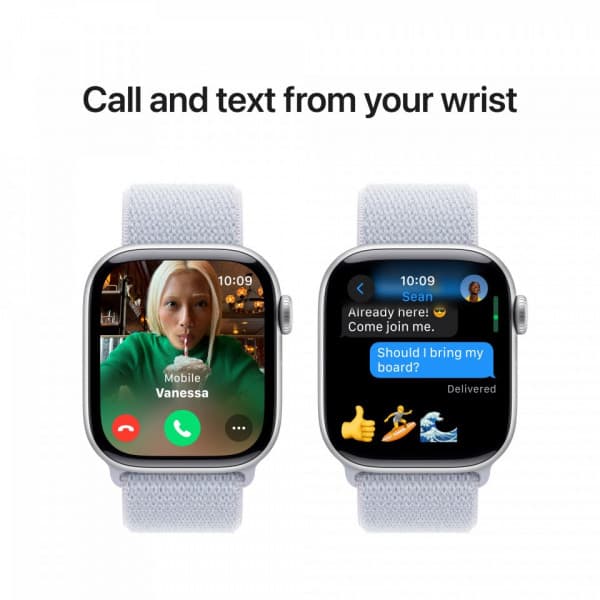 Apple Watch Series 10 (GPS) 42 mm hopea alumiinikuori ja sinertävä Sport Loop -ranneke (MWWD3)