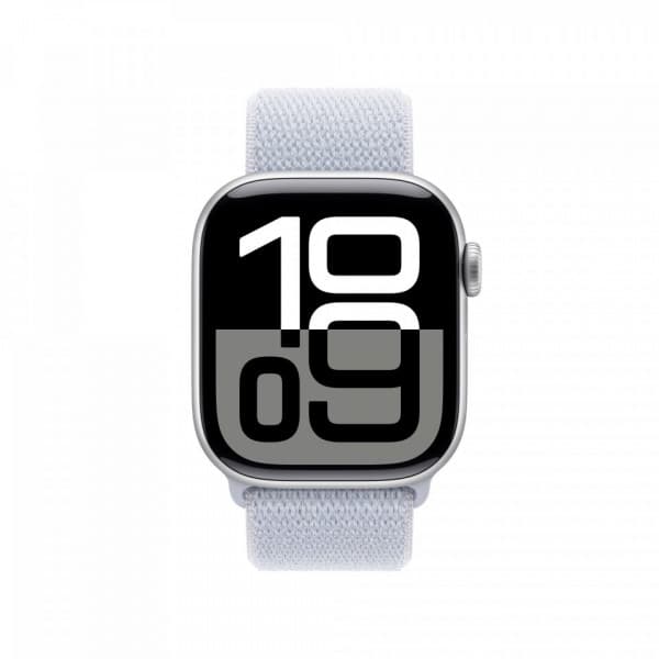 Apple Watch Series 10 (GPS) 42 mm hopea alumiinikuori ja sinertävä Sport Loop -ranneke (MWWD3)
