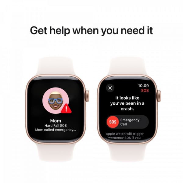 Apple Watch Series 10 (GPS) 42 mm roséguld aluminiumhölje och rödaktigt sportarmband, M/L (MWWJ3)